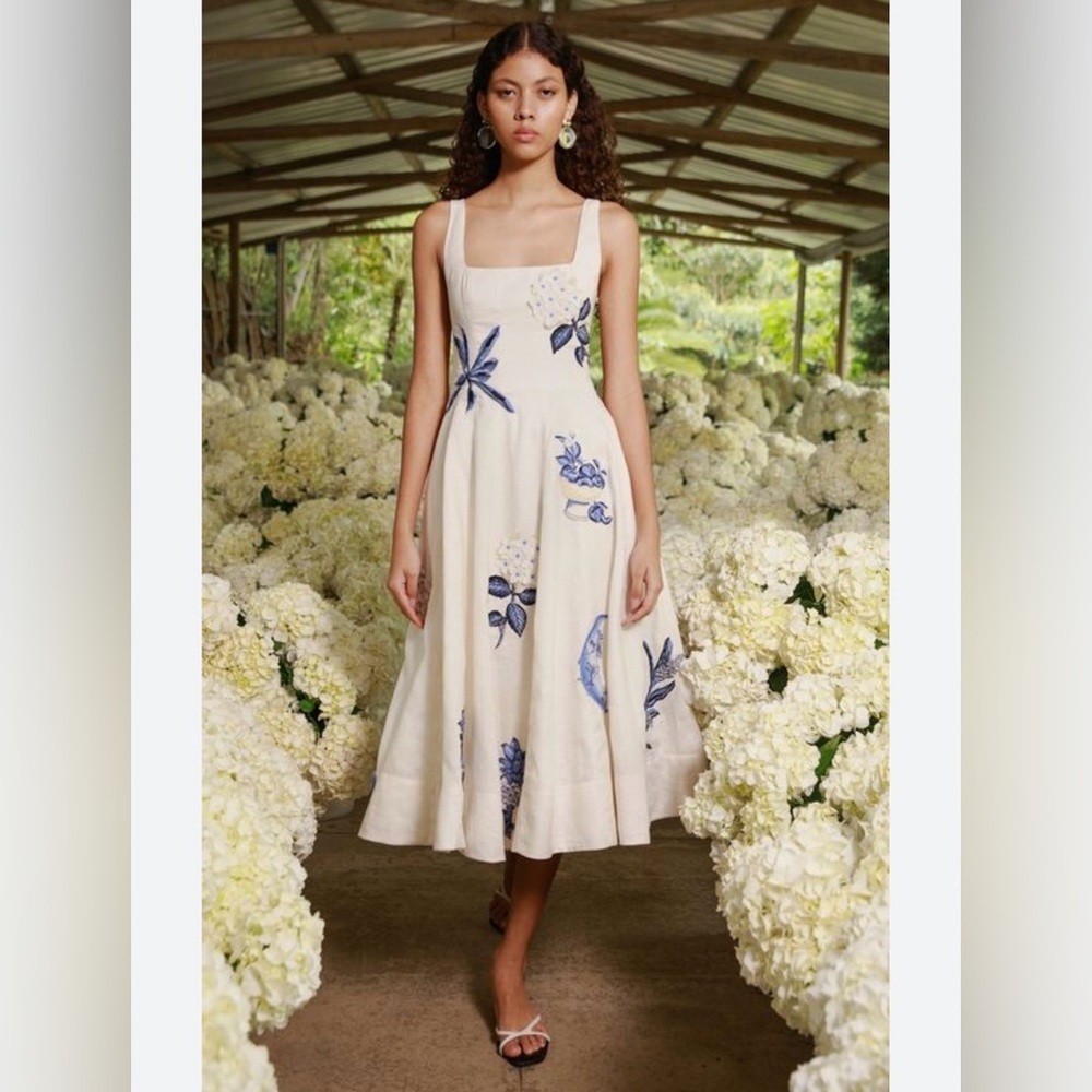 NEW Agua By Agua Bendita  Fontera Wild Embroidered Linen Midi Dress Size Medium. - Picture 10 of 10
